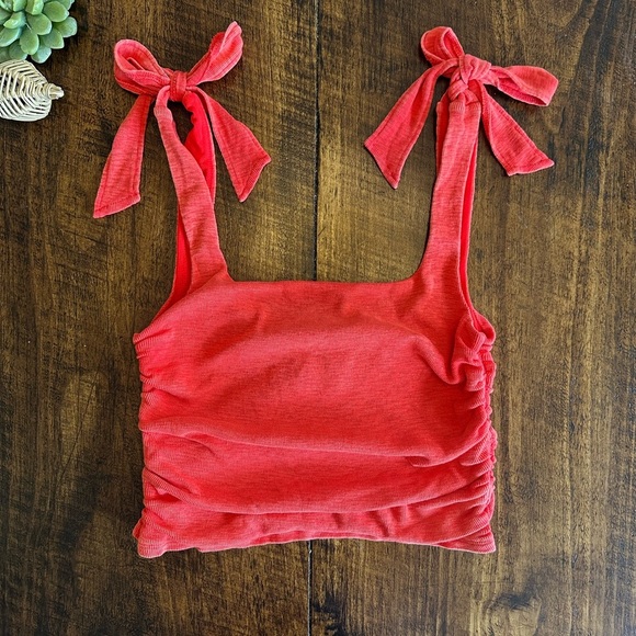 Free People | Boulevard Rouched Crop Tank in Guava Berry Red, NWT - Picture 4 of 11